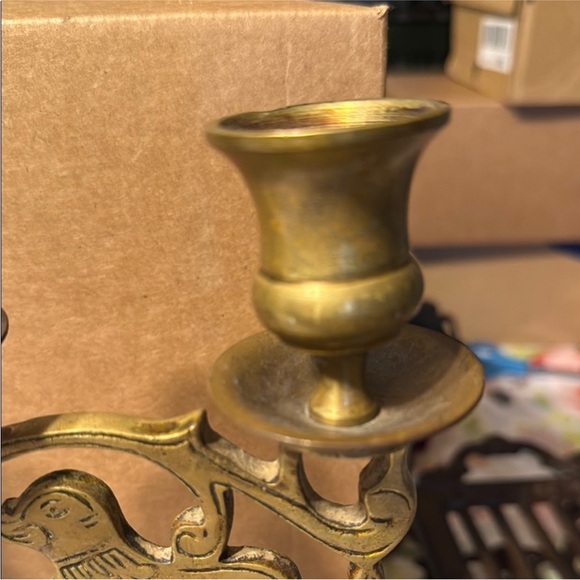 Elegant Brass Candelabra with‎ Lion Design